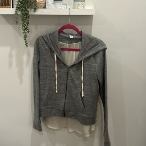Grey hoodie with shear trim